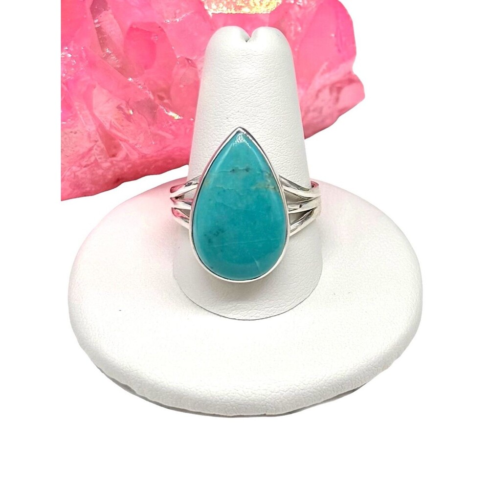 Aztec Mountain Turquoise Ring Size 10 Solid 925 Sterling Silver Teardrop Stone